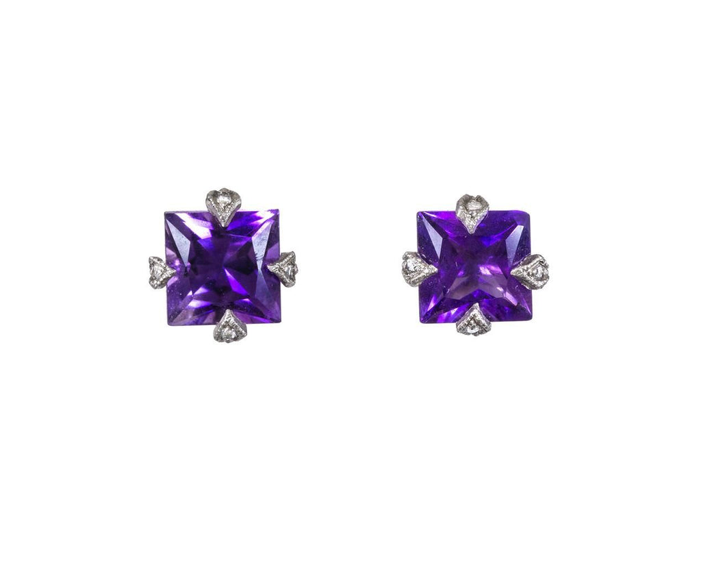 Amethyst Square Thorn Post Earrings zoom 1_cathy_waterman_platinum_diamond_amethyst_thorn_e