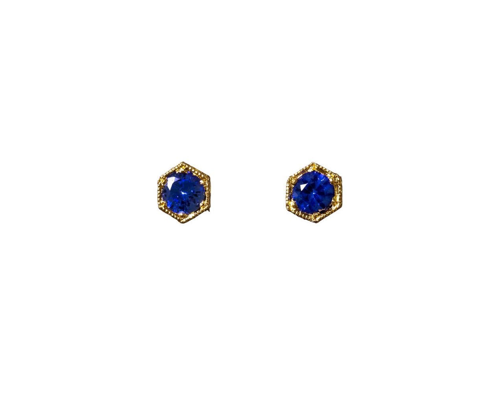 Blue Sapphire Hexagonal Post Earrings zoom 1_cathy_waterman_earrings