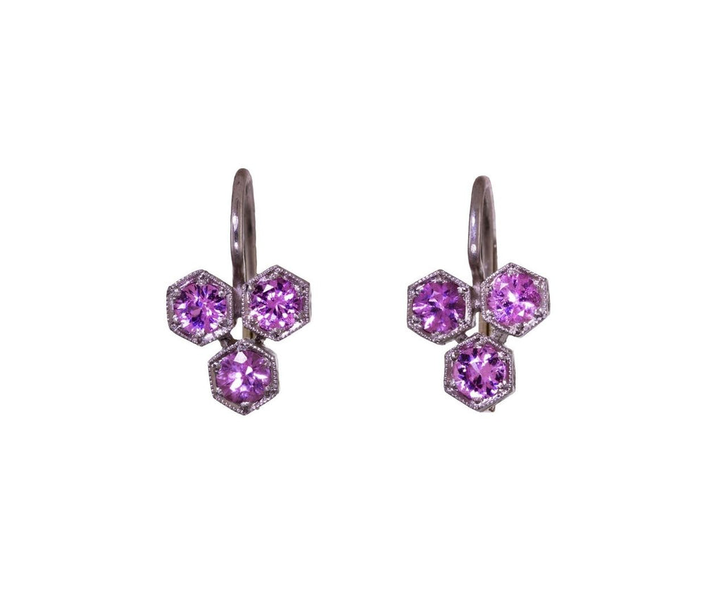 Pink Sapphire Triple Hexagonal Earrings zoom 1