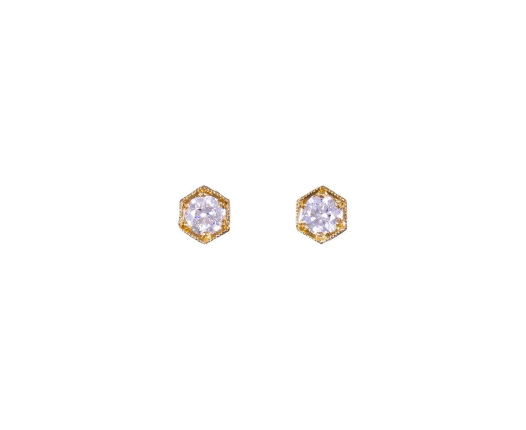 Gold Hexagonal Bezel Set Earrings zoom 1