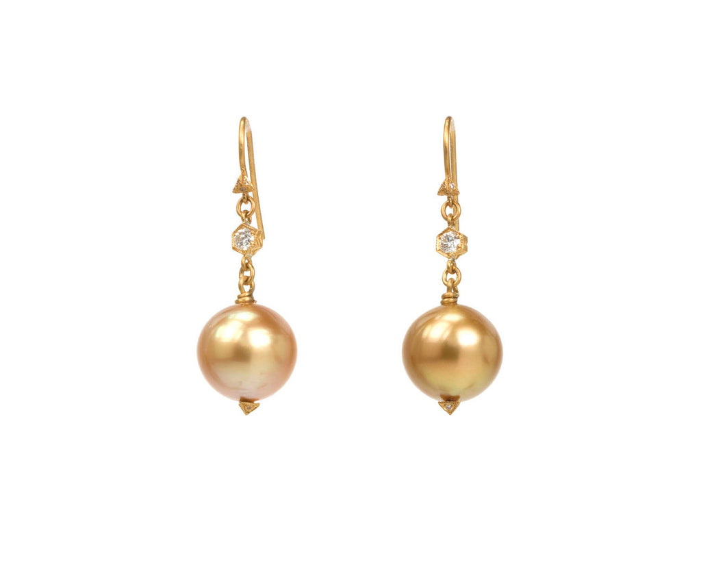 Golden Pearl Earrings with Diamond zoom 1