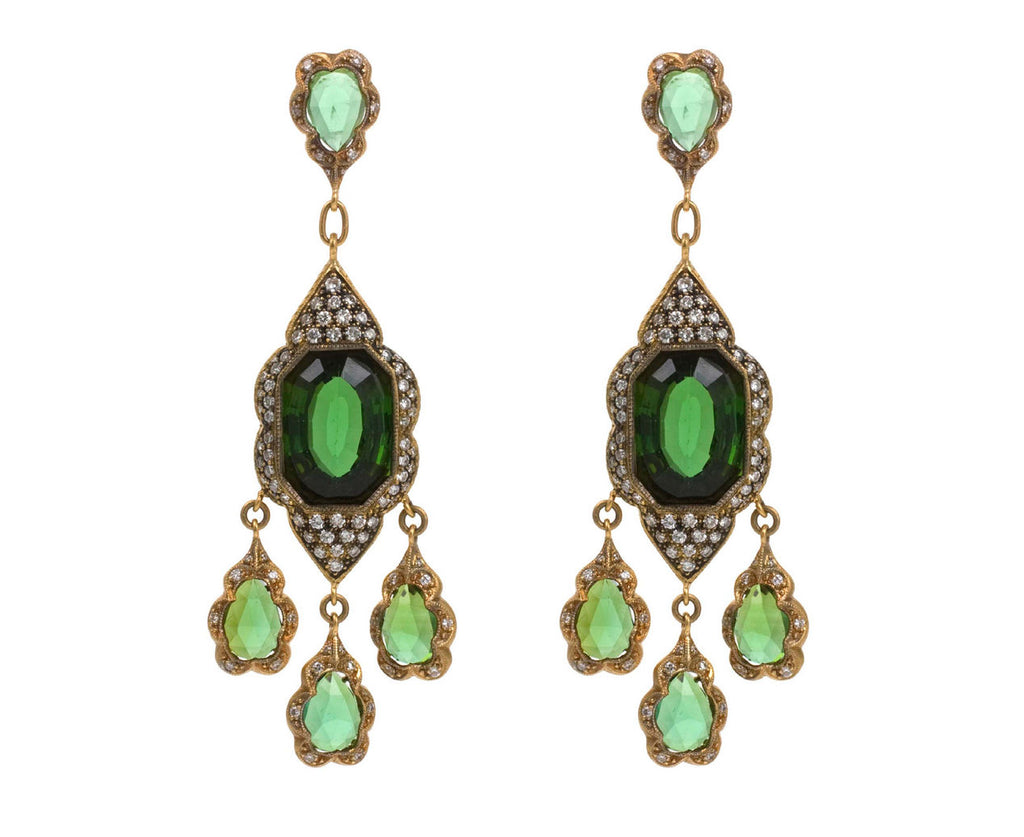 Green Tourmaline Scallop Frame Chandelier Earrings zoom 1