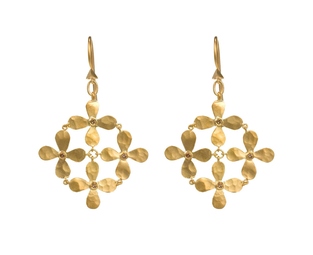Cognac Diamond Origami Flower Earrings zoom 1