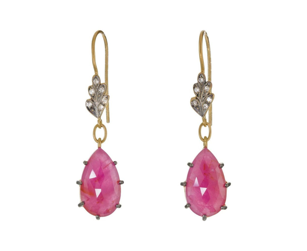 Pink Sapphire Leaf Top Earrings zoom 1