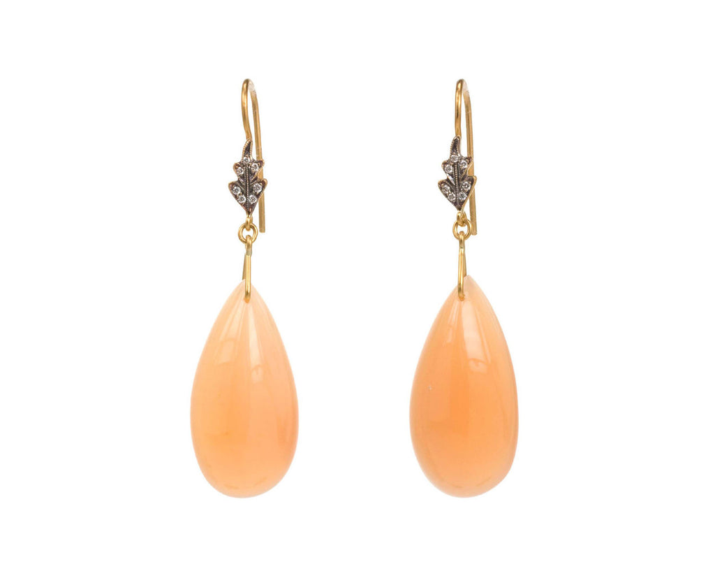 Peach Moonstone Leaf Top Earrings zoom 1