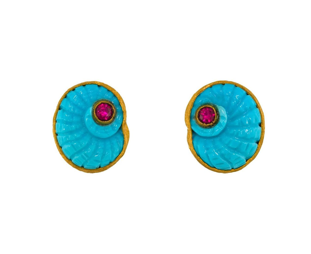 Turquoise and Ruby Shell Earrings zoom 1