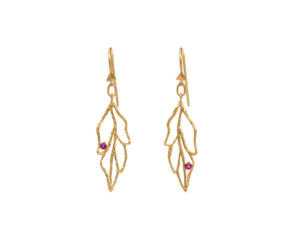 Ruby Skeleton Leaf Earrings zoom 1