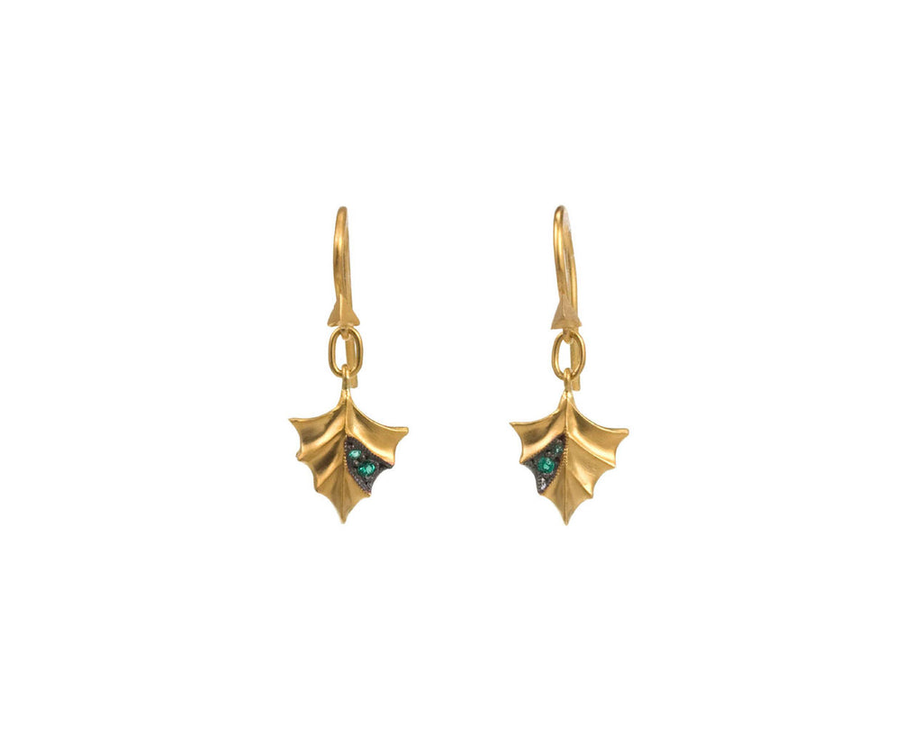 Emerald Tiny Leaf Earrings zoom 1