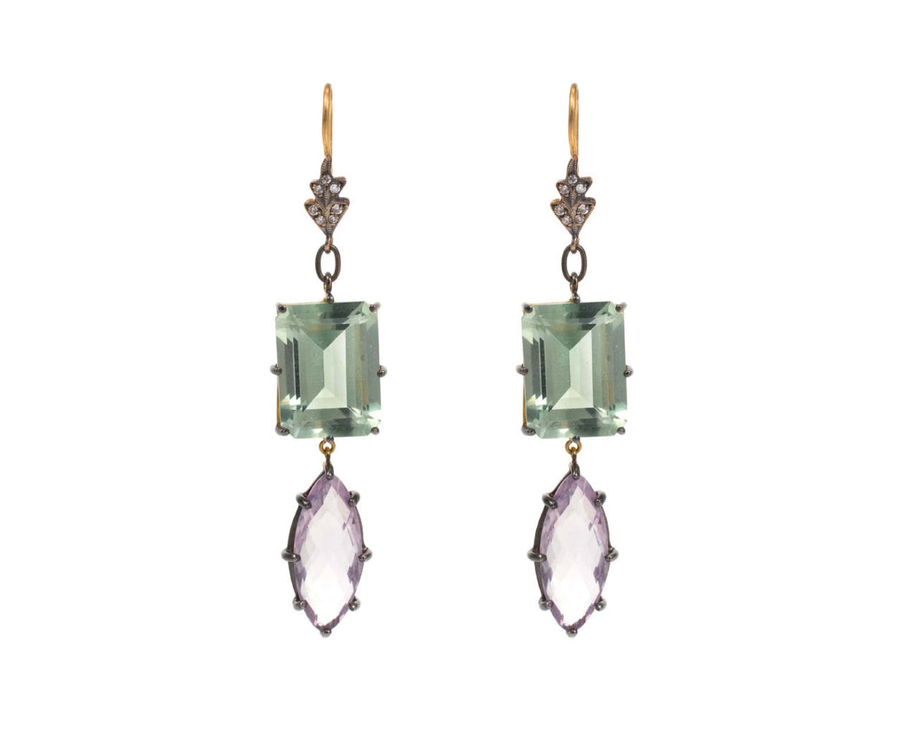 Green Amethyst and Rose-of-France Leaf Top Earrings zoom 1