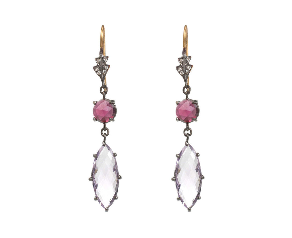 Rose-of-France and Rhodolite Garnet Leaf Top Earrings zoom 1