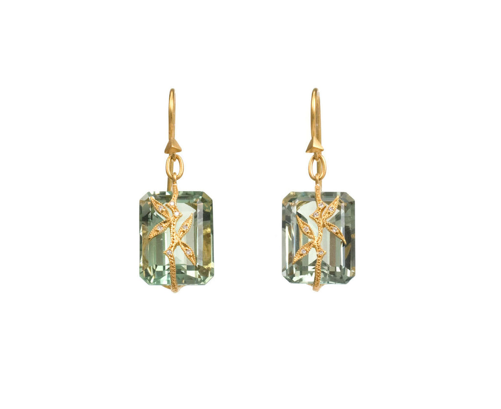 Green Amethyst Bamboo Overlay Earrings zoom 1