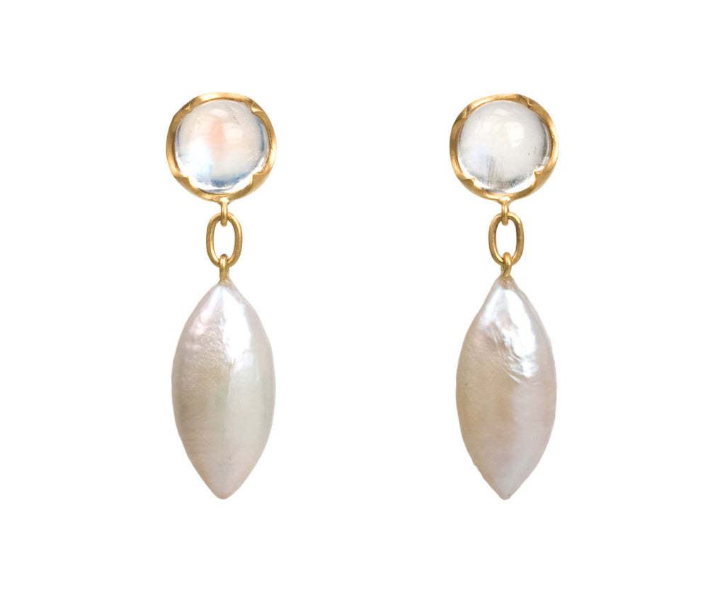 Blue Moonstone and Marquis Pearl Earrings zoom 1