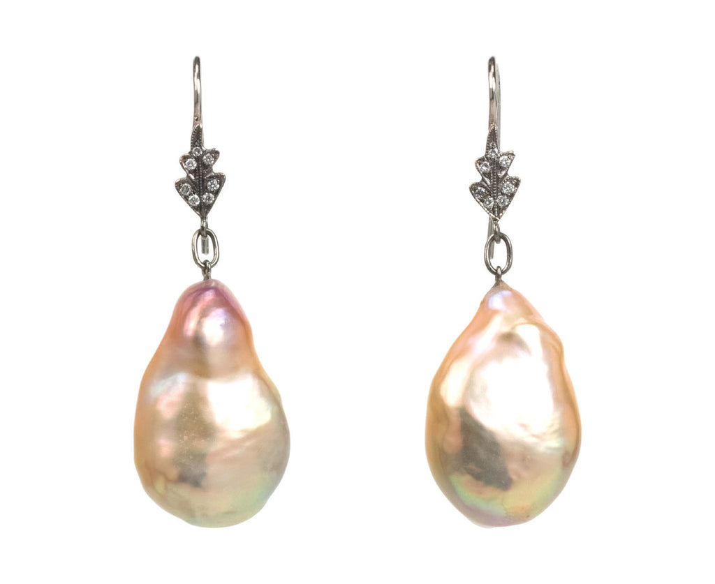 Baroque Pink Pearl Leaf Top Earrings zoom 1