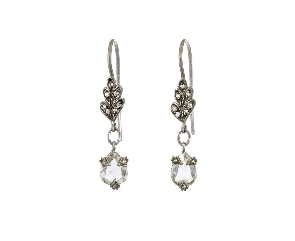 Rose Cut Diamond Leaf Top Earrings zoom 1_cathy_waterman_platinum_diamond_leaftop_earrings