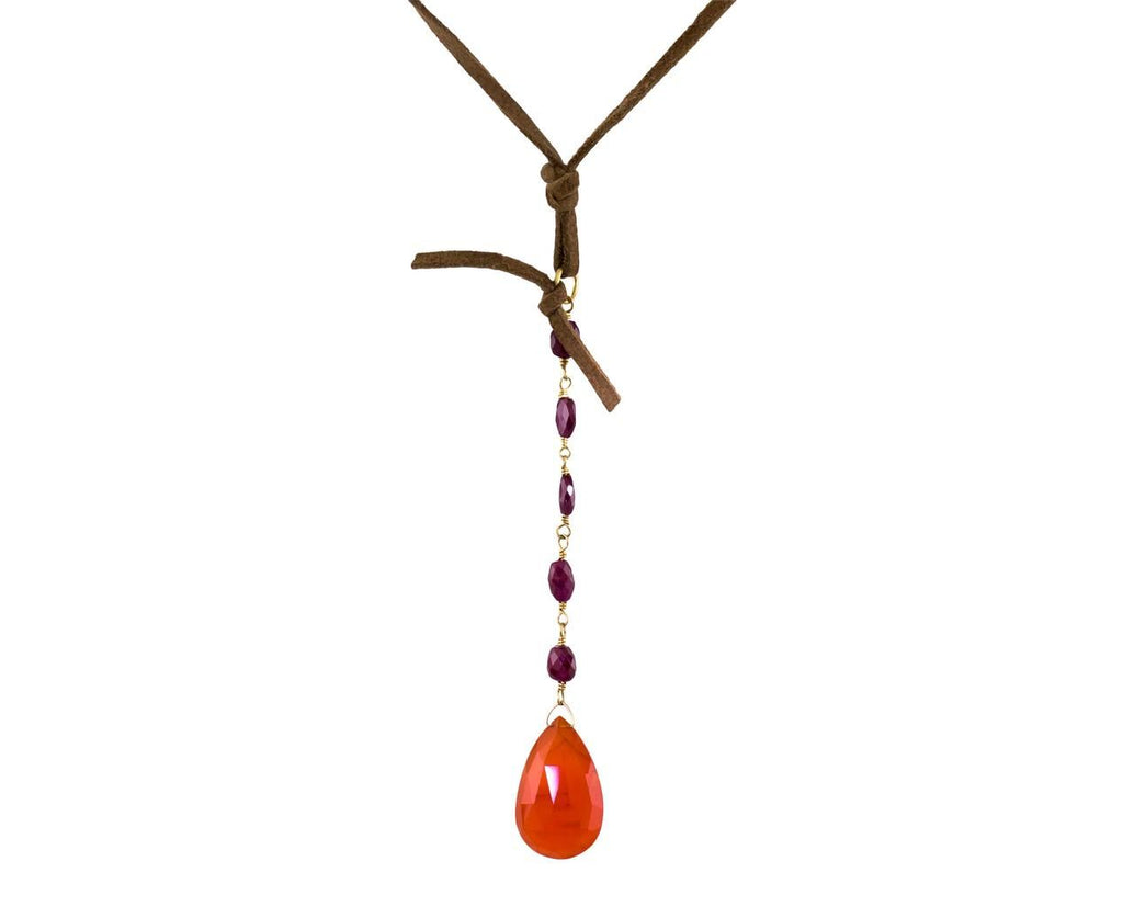 Carnelian and Ruby Lariat Necklace on Leather zoom 1_cathy_waterman_necklace