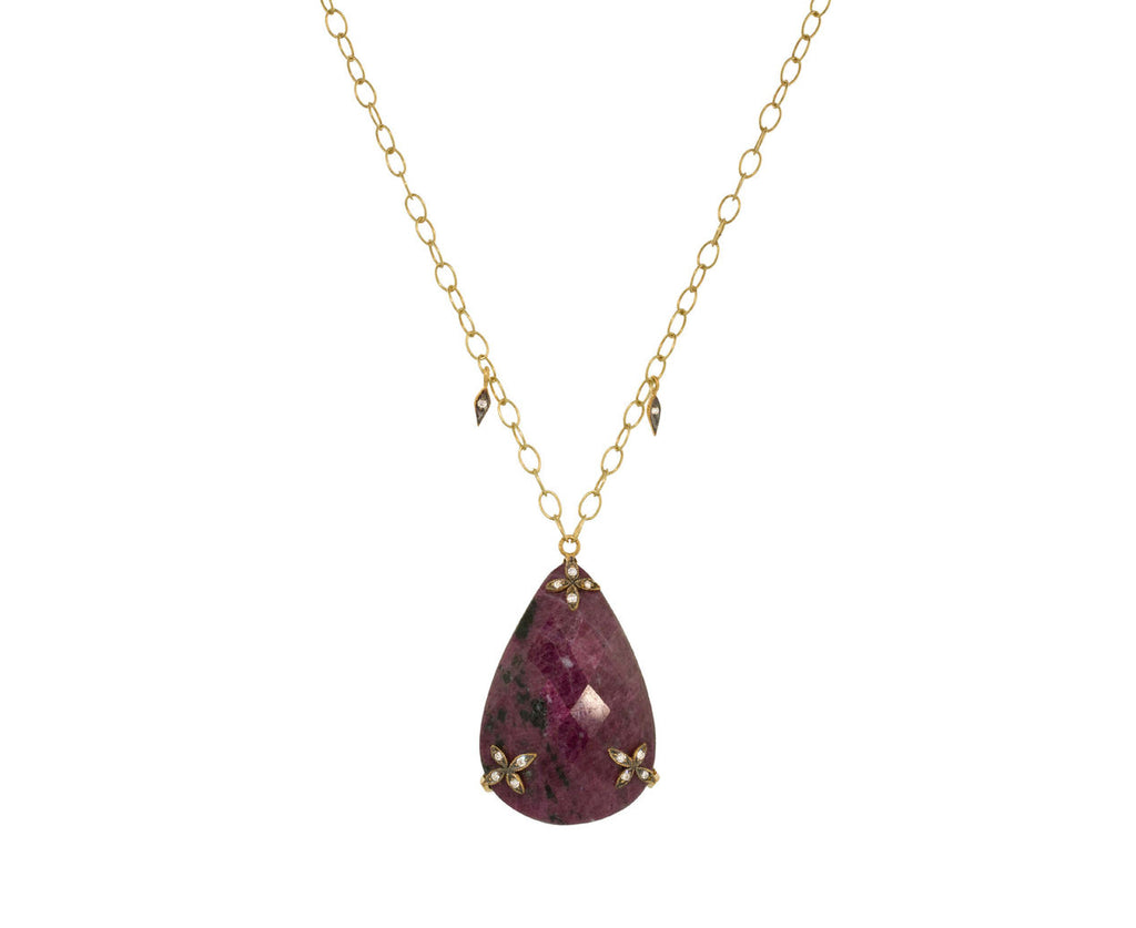 Ruby Flower Overlay Fringe Necklace zoom 1