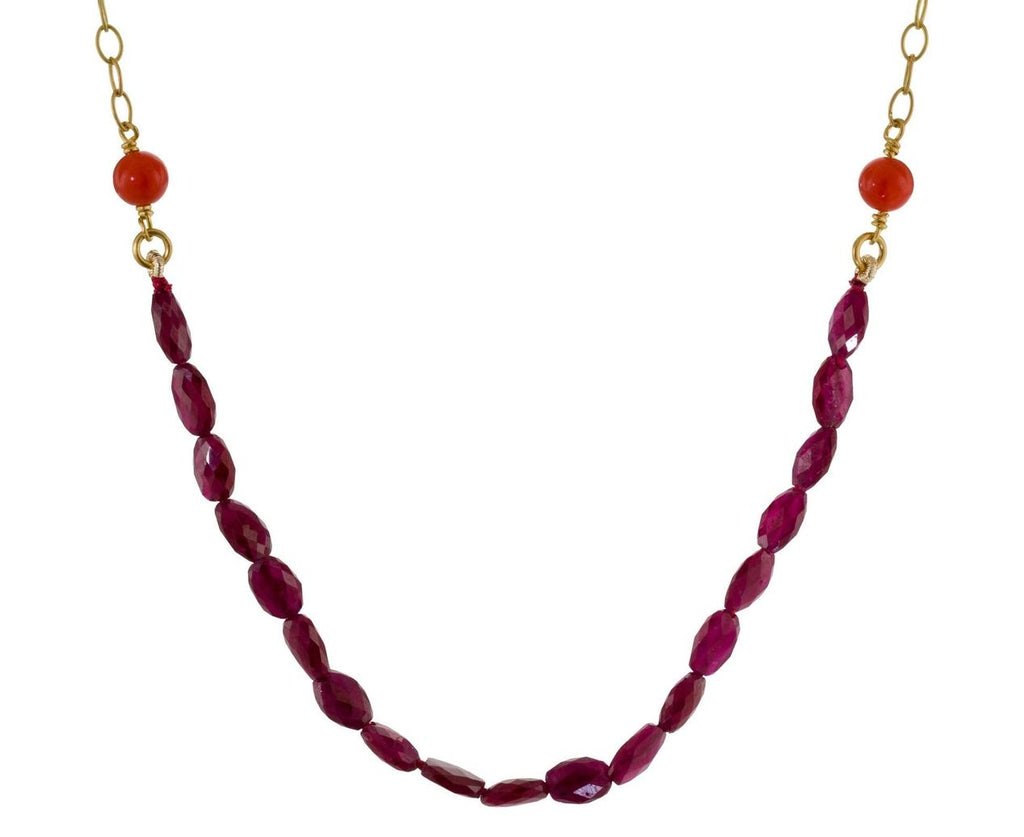 Ruby and Carnelian Bead Tiny Lacy Chain Necklace zoom 1