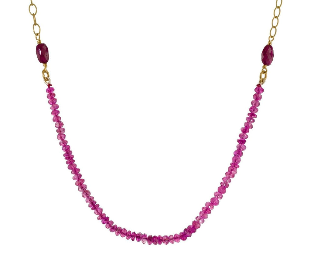 Pink Sapphire and Ruby Bead Tiny Lacy Chain Necklace zoom 1