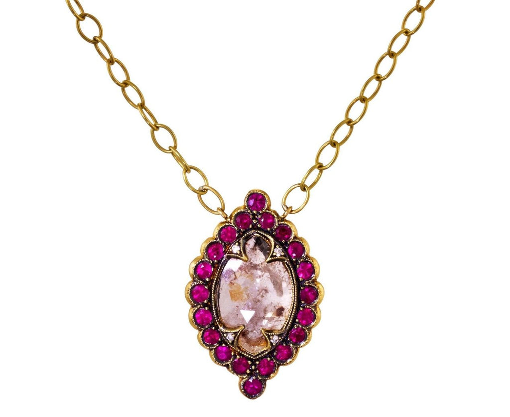 Rustic Diamond and Ruby Frame Necklace zoom 1