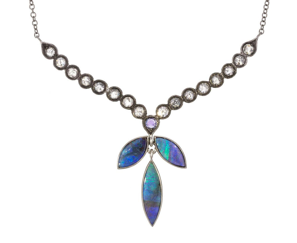 Boulder Opal and Diamond Wheat Shield Necklace zoom 1_cathy_waterman_platinum_diamond_opal_shield_neck