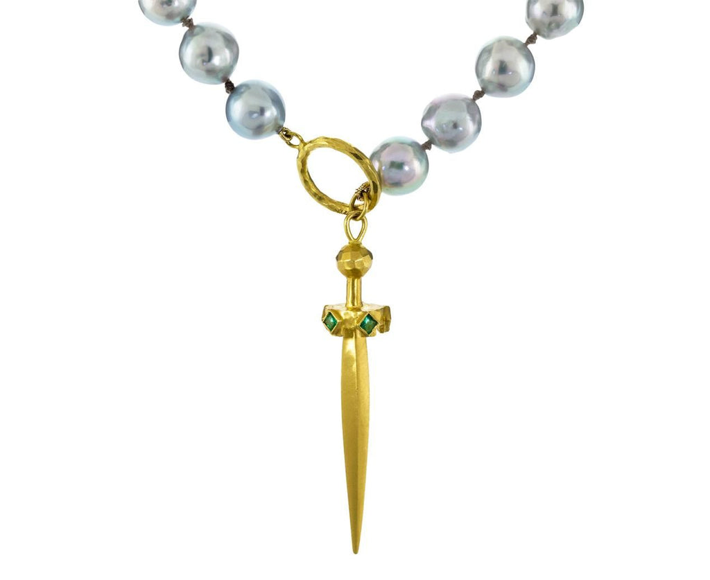 Gray Pearl and Sword Pendant Necklace zoom 1_cathy_waterman_gold_emerald_pearl_sword_necklace