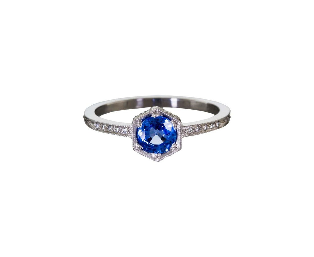 Blue Sapphire Hexagonal Bezel Set Ring zoom 1