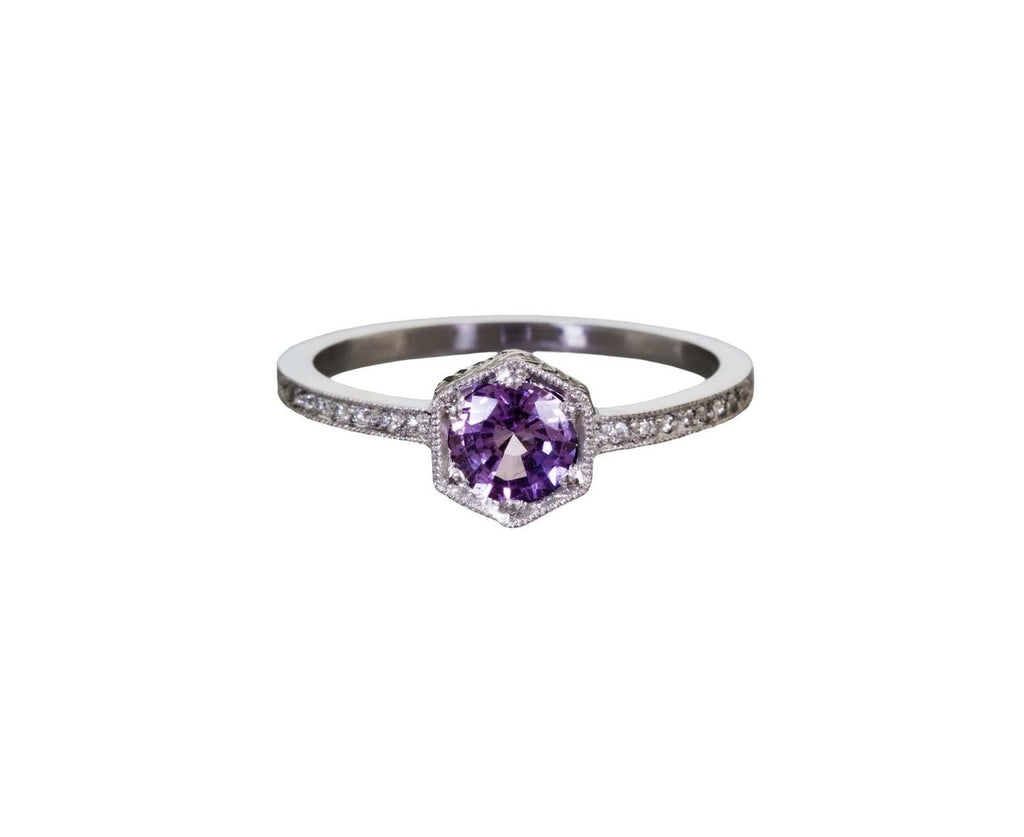 Pink Sapphire Hexagonal Ring with Diamonds zoom 1
