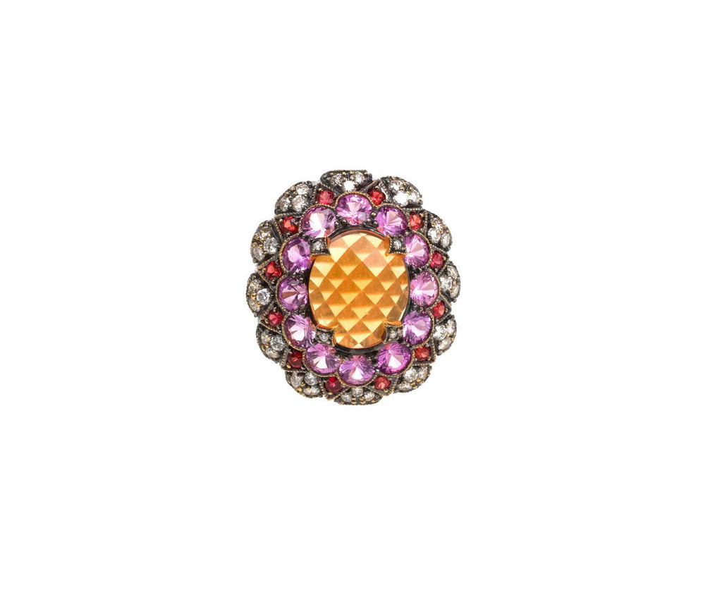 Fire Opal Sapphire Ruby Diamond Wedding Cake Ring zoom 1