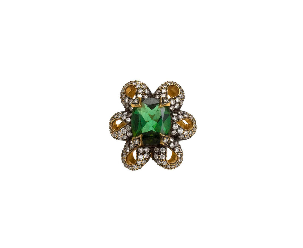 Green Tourmaline and Diamond Ribbon Flower Ring zoom 1