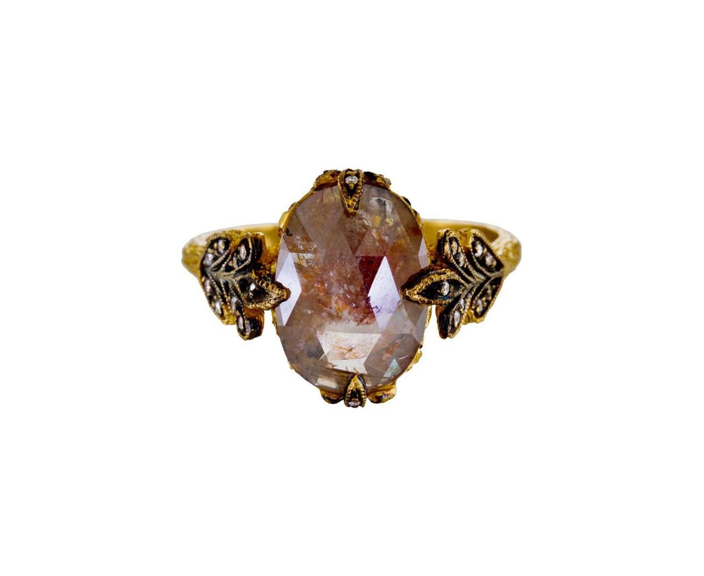 Russian Rustic Diamond Oak Leaf Basket Ring zoom 1-cathy-waterman-ring