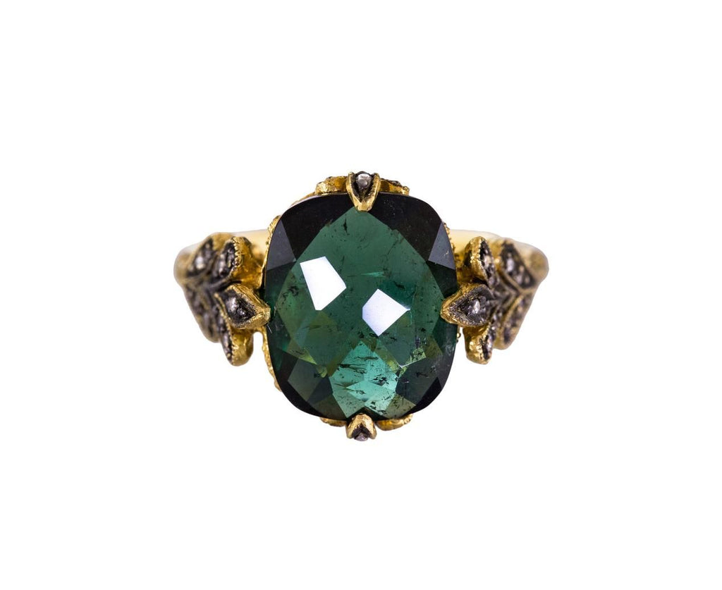 Green Tourmaline Oak Leaf Basket Ring zoom 1_cathy_waterman_gold_diamond_tourmaline_oak_leaf_