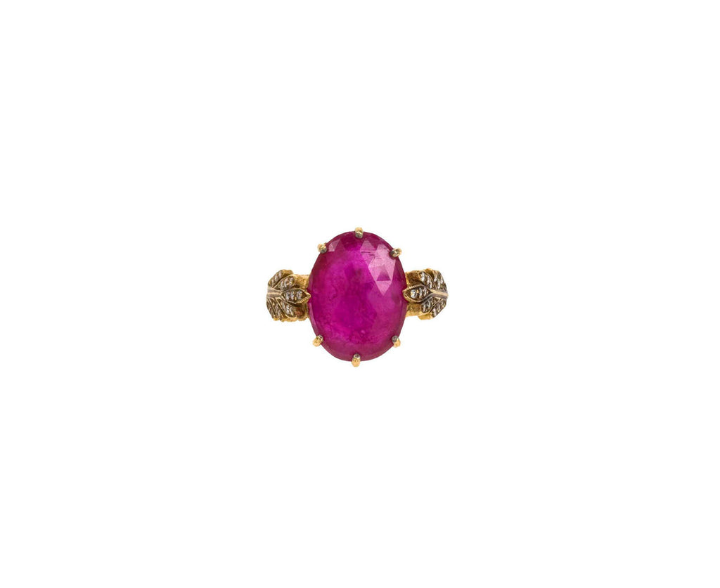 Two Leaf Ring with Antique Rose Cut Ruby zoom 1
