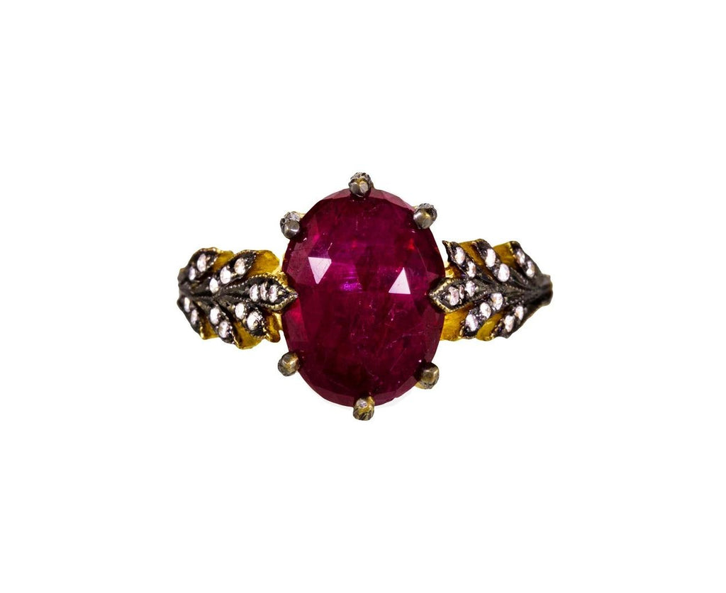 Antique Ruby Two Leaf Ring zoom 1
