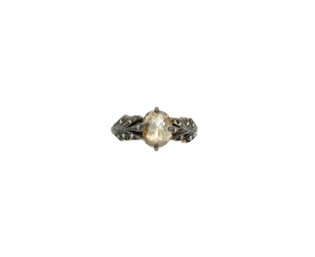 Fine Russian Rustic Diamond Leaf Side Ring zoom 1