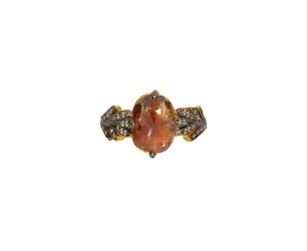 Russian Rustic Diamond Leaf Side Ring zoom 1