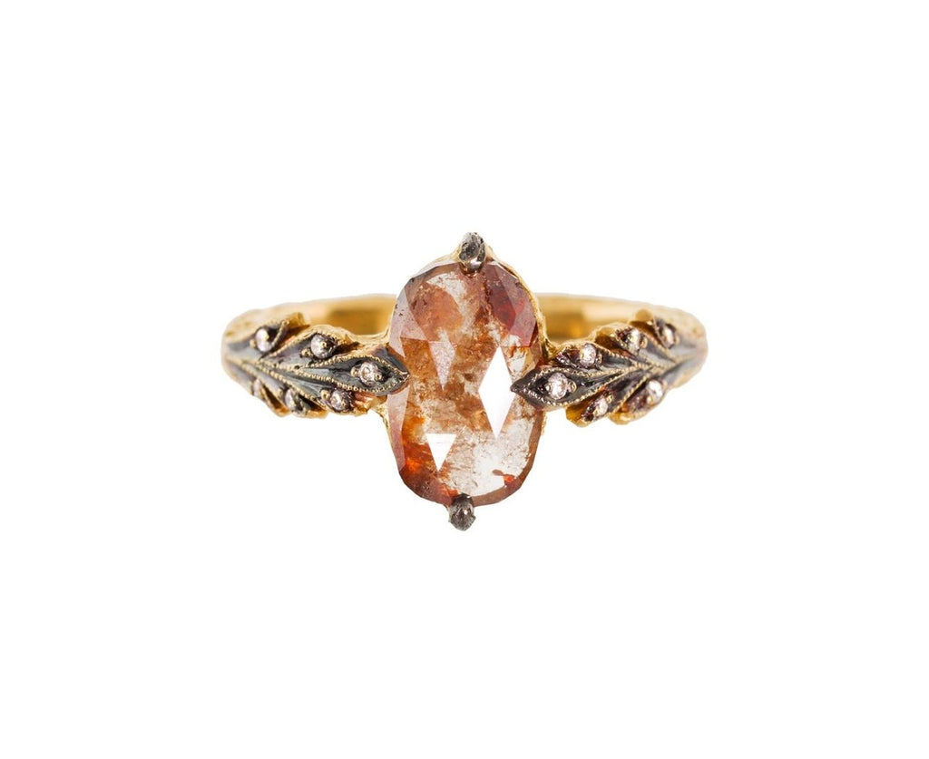 Rustic Diamond Leaf Side Ring zoom 1