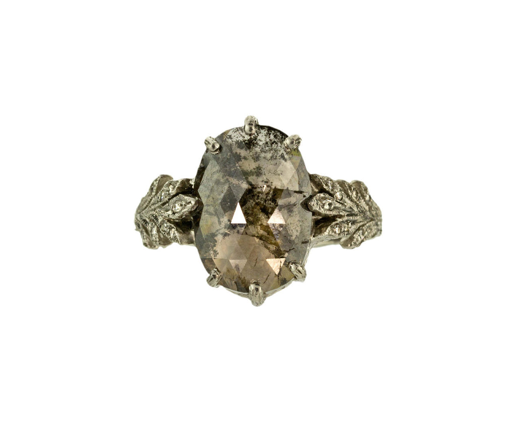 Rustic Diamond Leaf Side Ring zoom 1