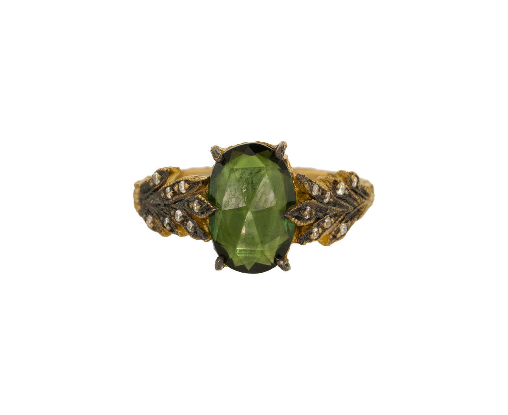 Green Tourmaline Leaf Side Ring zoom 1