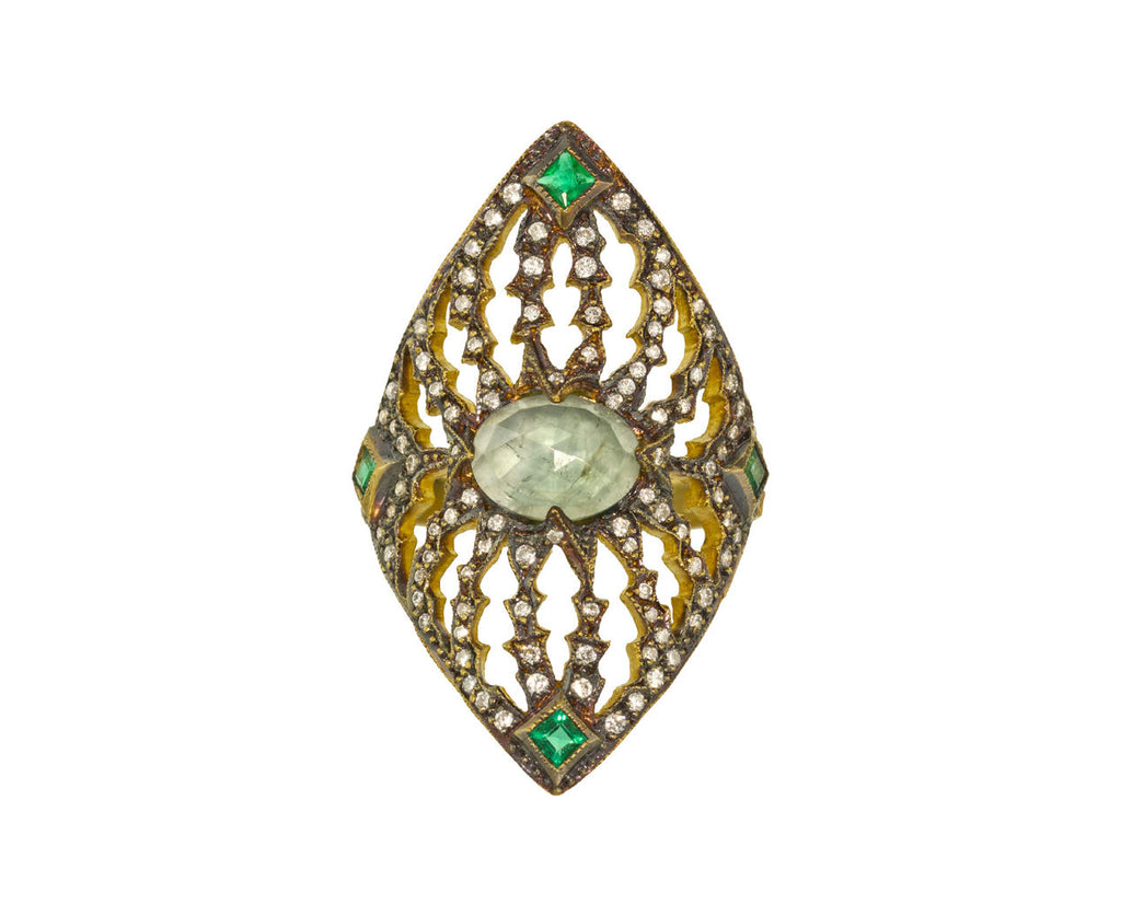 Green Tourmaline Cut Out Diamond Ring zoom 1