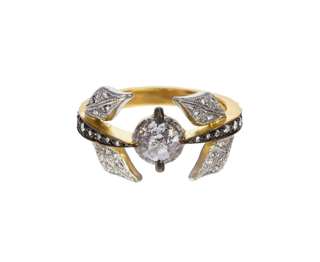 Rose Cut Diamond Leaf Vine Ring zoom 1_cathy_waterman_gold_platinum_diamond_leaf_vine_r