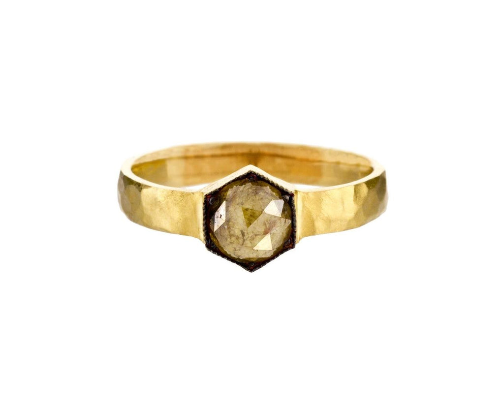 Rustic Diamond Gold Hexagonal Ring zoom 1