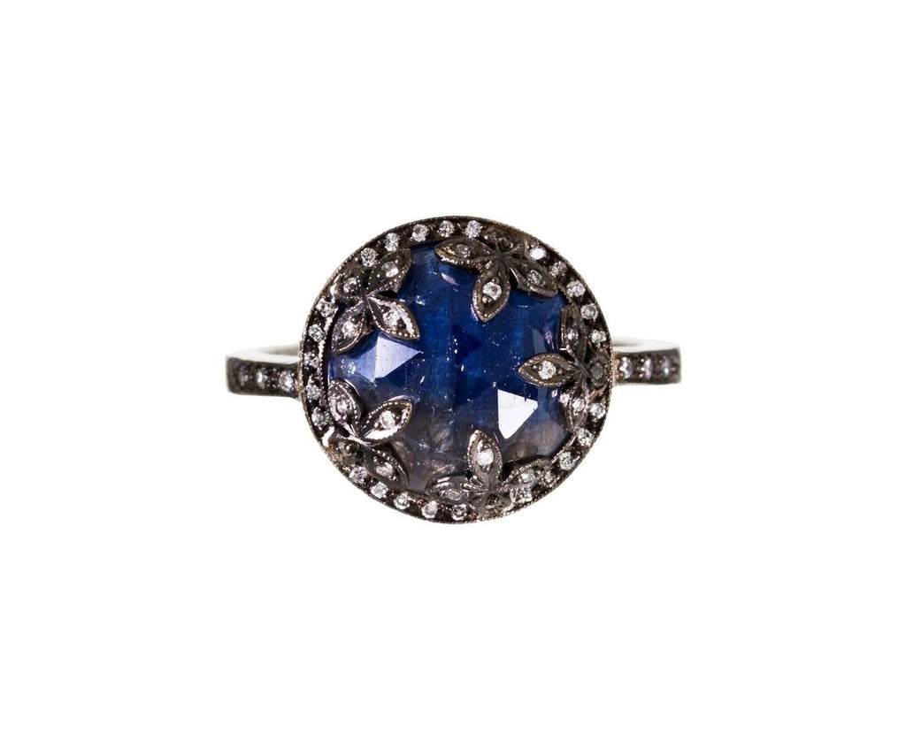 Blue Sapphire Flower Overlay Ring zoom 1
