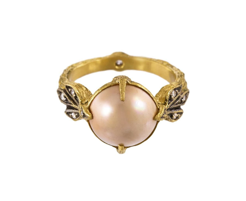 Golden Peach Mab� Pearl Leaf Side Ring zoom 1_cathy_waterman_gold_ring