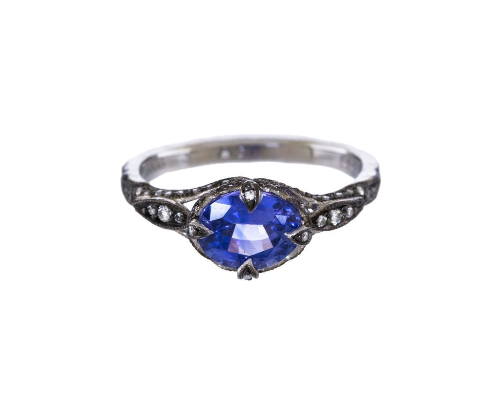 Blue Sapphire and Diamond Petalside Ring zoom 1_cathy_waterman_platinum_diamond_sapphire_petal_r