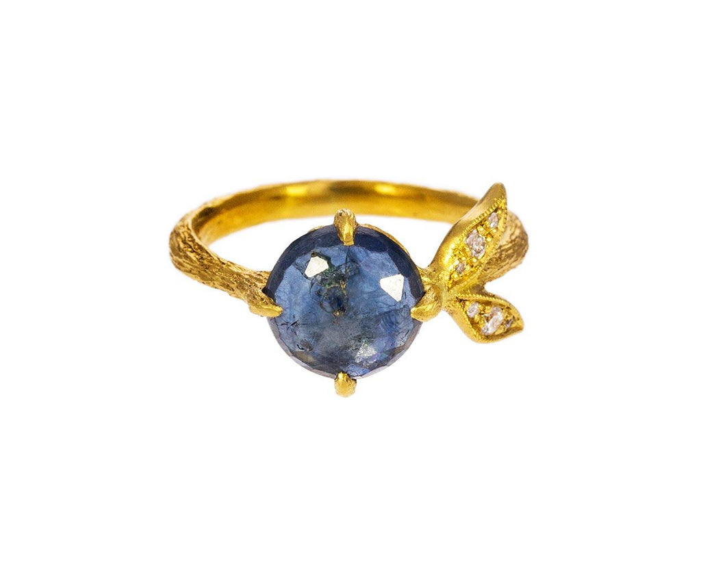 Blue Sapphire Diamond Leaf Ring zoom 1_cathy_waterman_gold_diamond_sapphire_leaf_ring