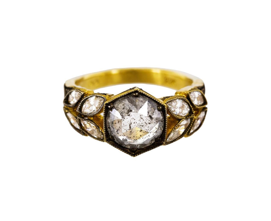 Black and White Rose Cut Diamond Garland Ring zoom 1_cathy_waterman_gold_black_white_diamond_garland_