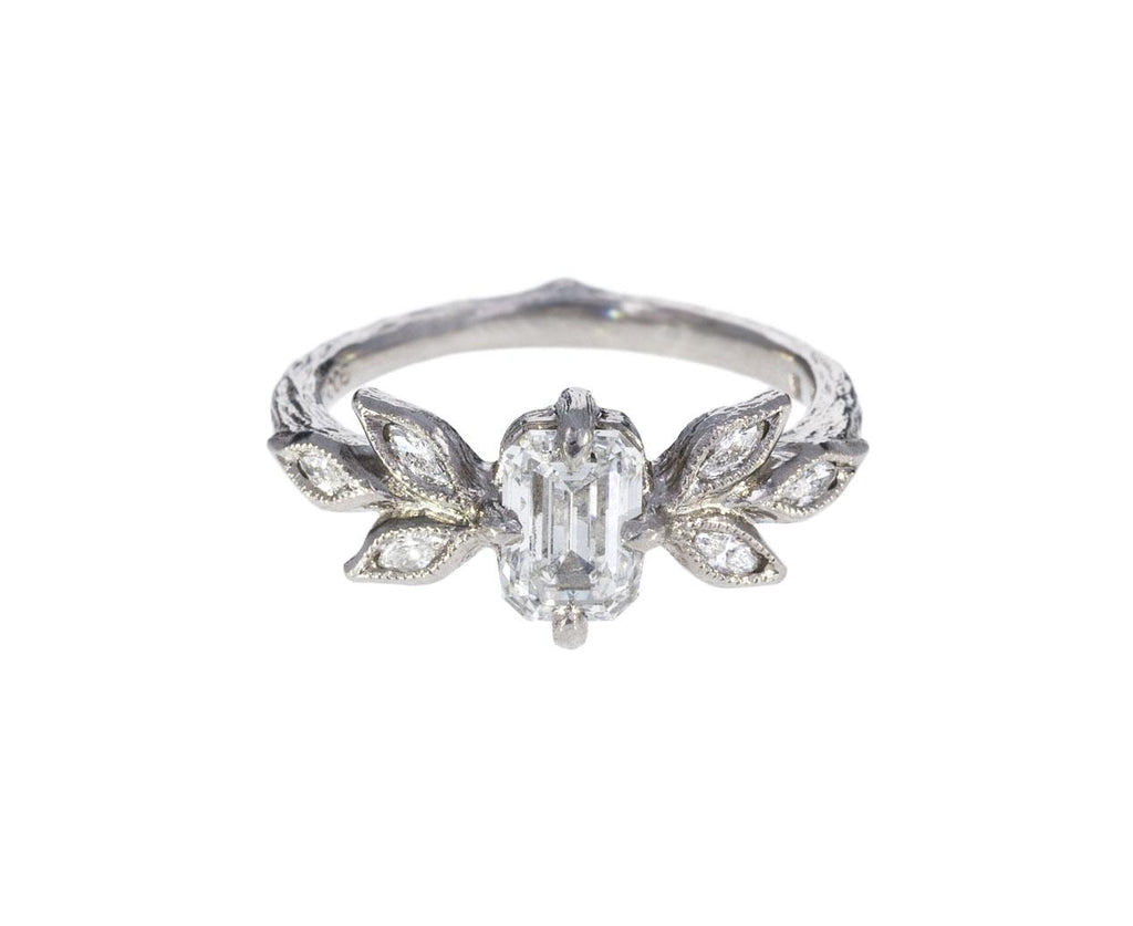 Emerald Cut Diamond Leaf Ring zoom 1_cathy_waterman_platinum_diamond_leaf_branch_ring