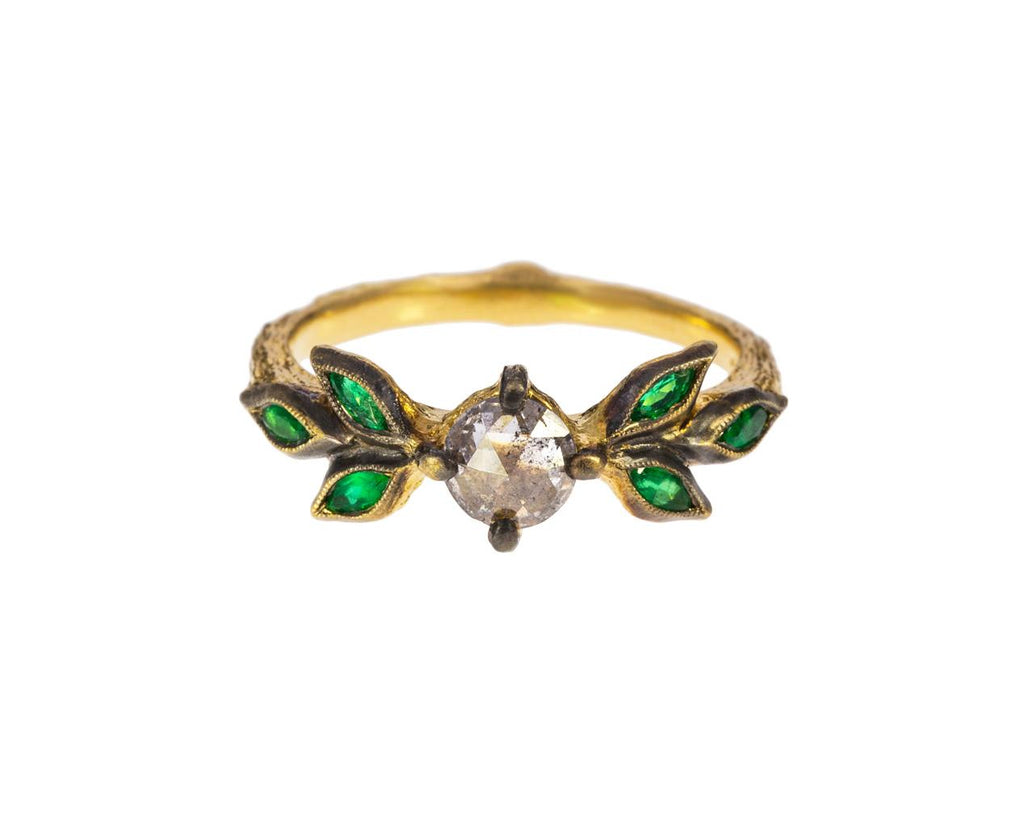 Diamond and Emerald Marquise Leaf Ring zoom 1_cathy_waterman_gold_diamond_emerald_marquise_lea