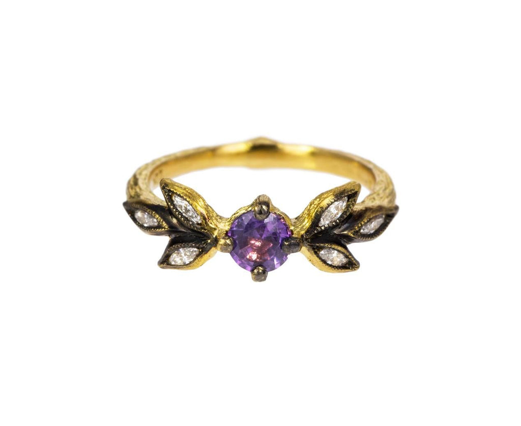 Purple Sapphire Marquise Leaf Ring zoom 1_cathy_waterman_gold_diamond_sapphire_leaf_ring