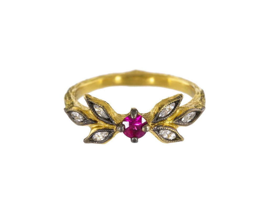 Ruby and Diamond Leaf Ring zoom 1_cathy_waterman_gold_diamond_ruby_marquise_leaf_r